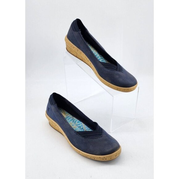 Grasshoppers Women's Ortholite Slip On Wedge Espadrille Shoes Blue/Tan Sz 6.5 M - Picture 1 of 10